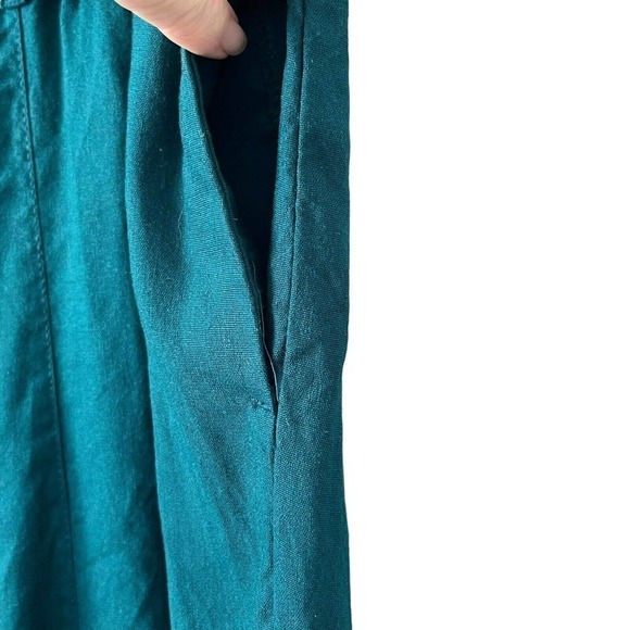 J. Jill Size XL Petite Pants Linen Stretch Belted Cropped Teal Peacock Wide Leg - Picture 3 of 8